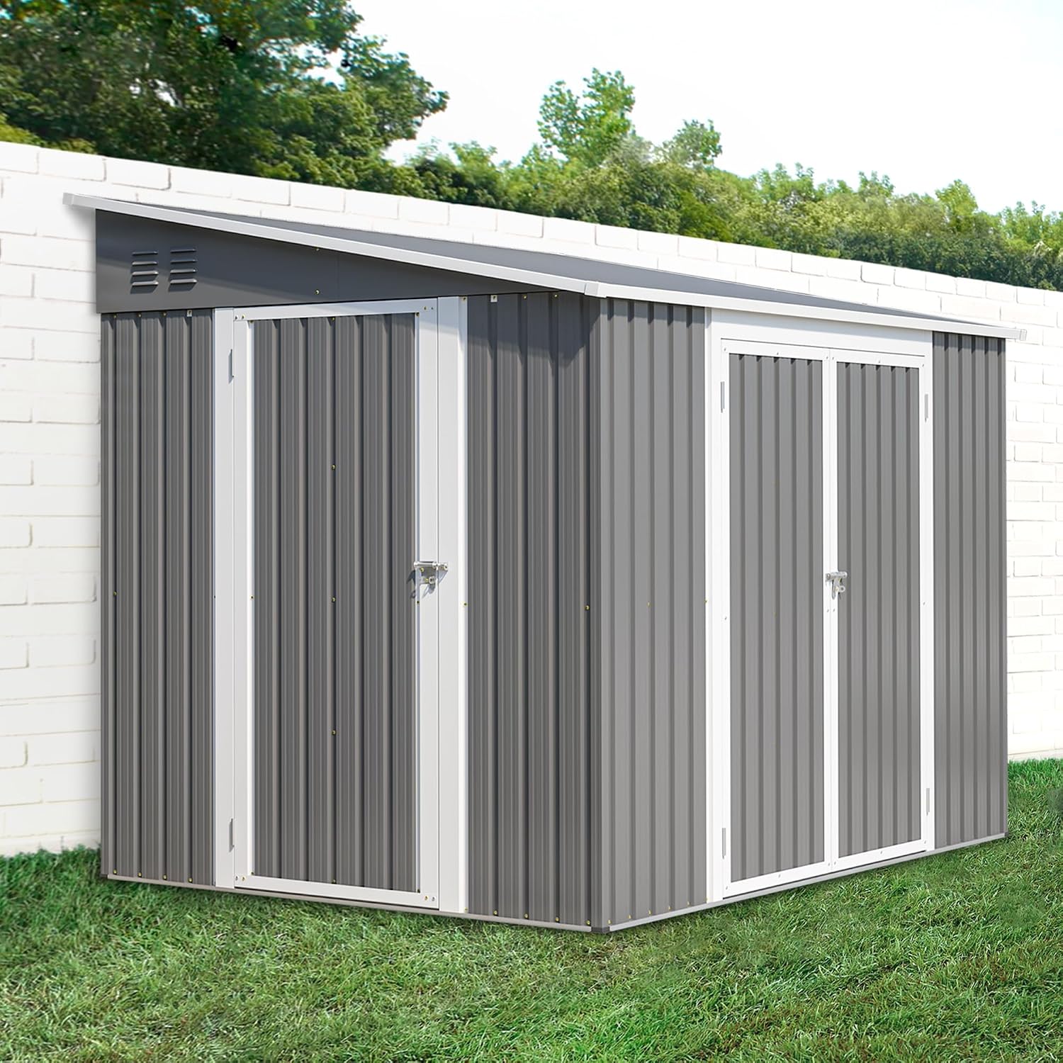 Garden Tools - 6x8FT Lean to Metal Outdoor Storage