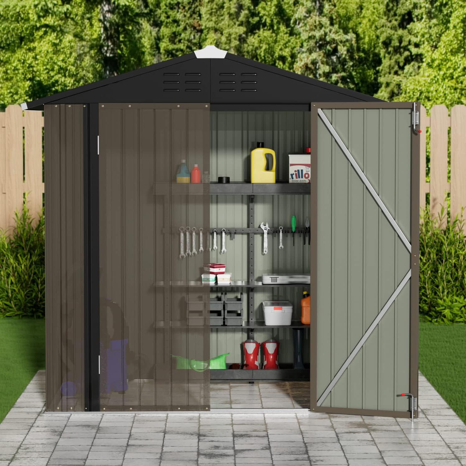 Garden Tools - Metal Outdoor Storage Shed 6x4FT Weather
